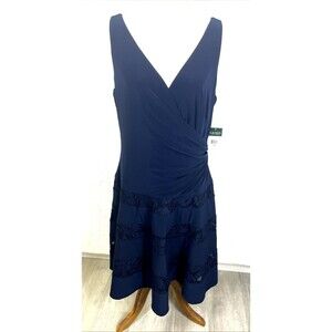 LAUREN Ralph Lauren Women's Evening Dress Sleeveless Lined Blue Size 16 NEW